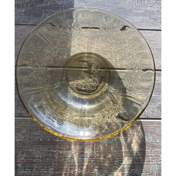 Federal Glass Sharon Amber Cabbage Rose Bowl Depression Glass 8.5" Yellow Dish - Picture 11 of 13